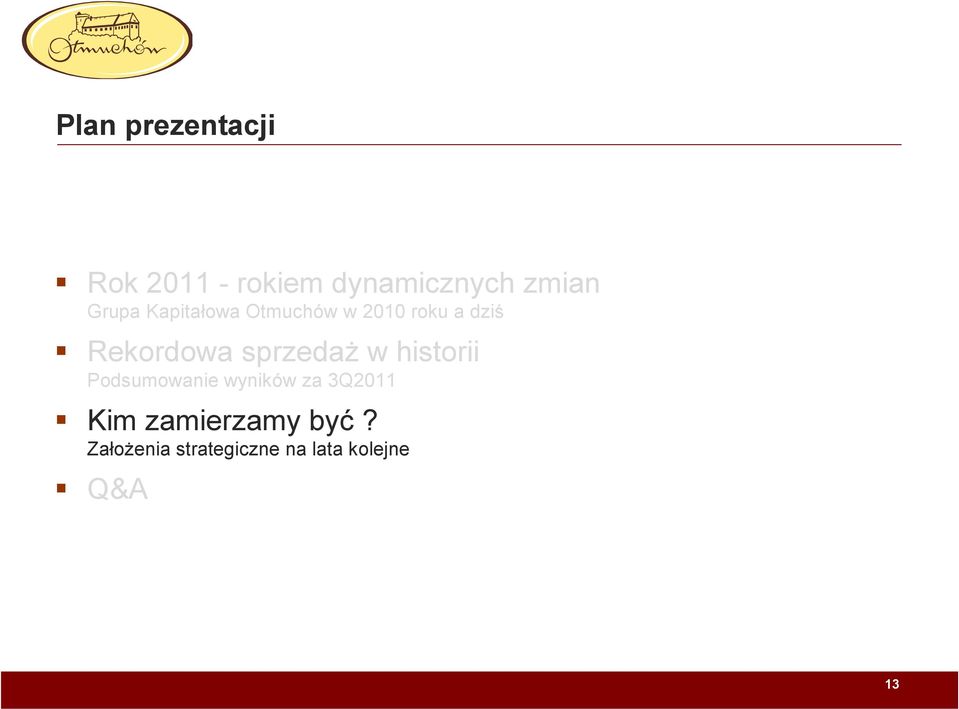 sprzedaż w historii Podsumowanie wyników za 3Q2011 Kim