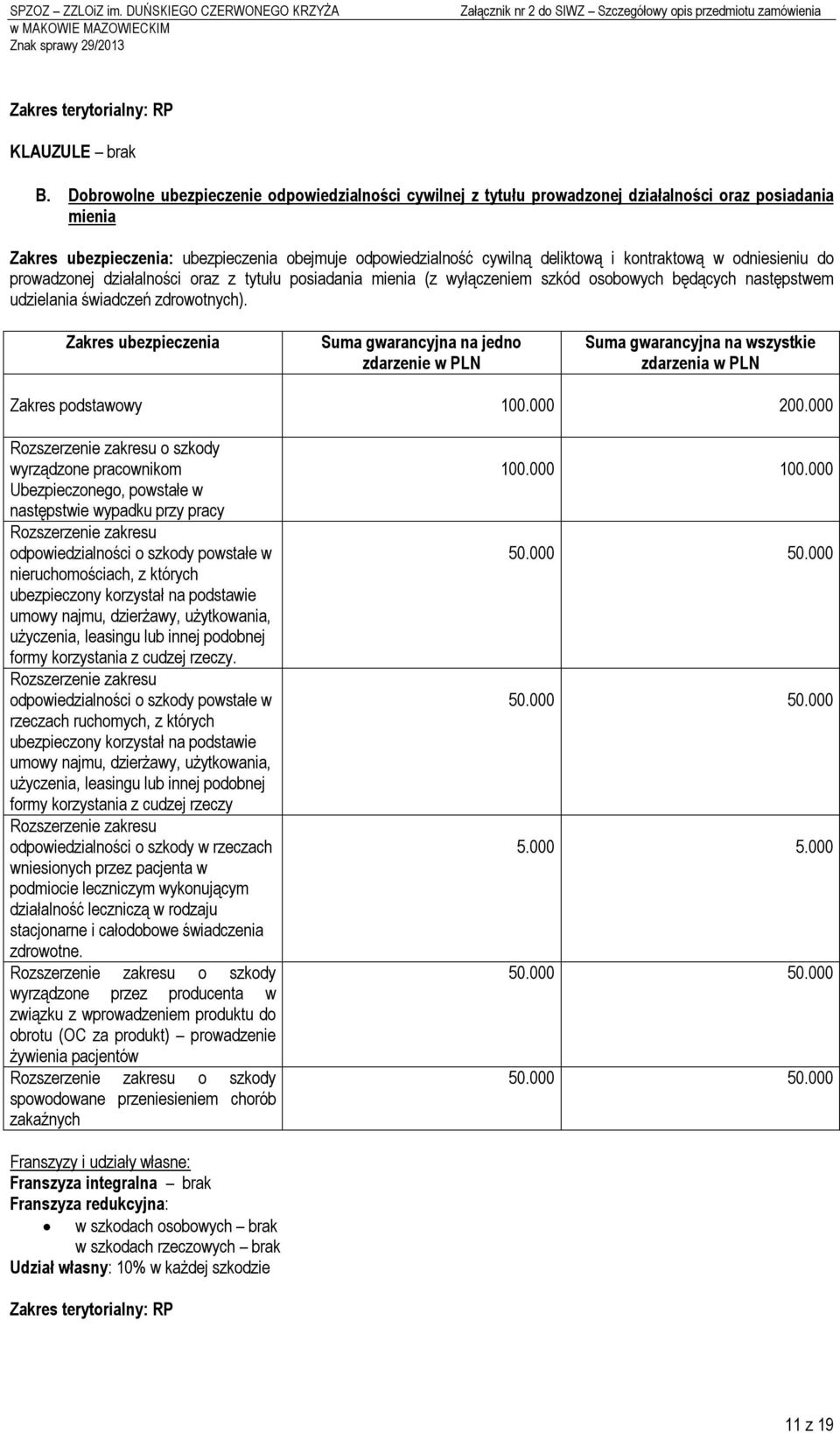 prowadzonej dzałalnośc oraz z tytułu posadana mena (z wyłączenem szkód osobowych będących następstwem udzelana śwadczeń zdrowotnych).