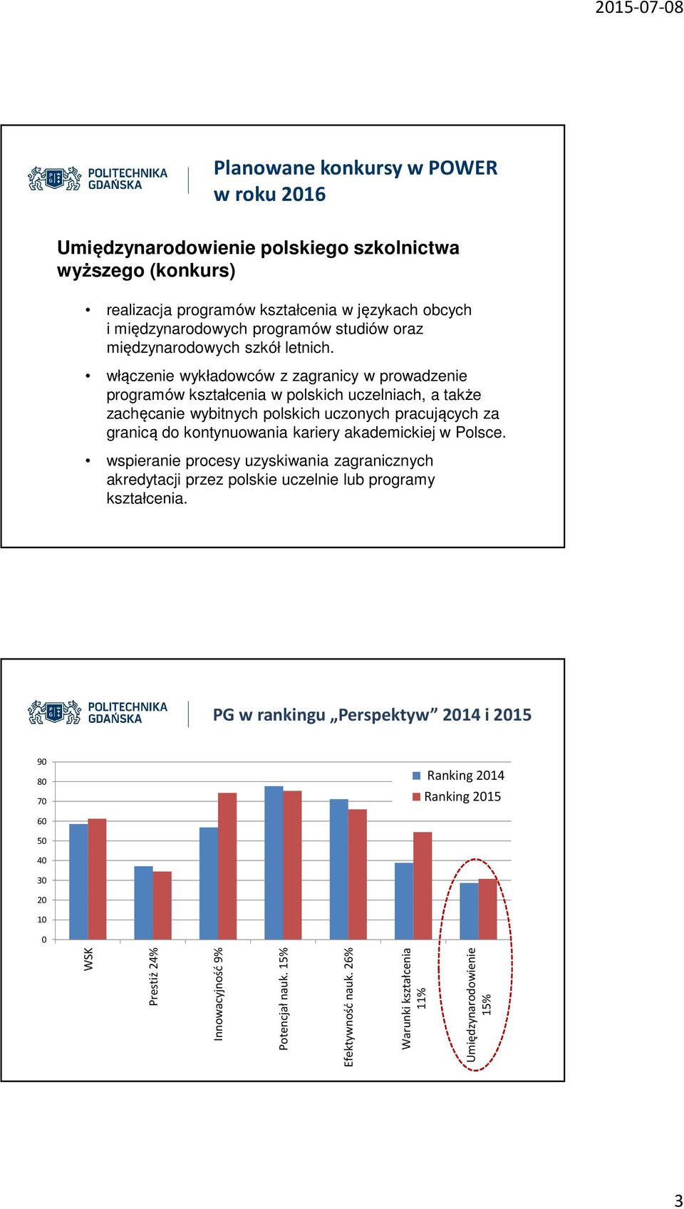 włączenie wykładowców z zagranicy w prowadzenie programów kształcenia w polskich uczelniach, a także zachęcanie wybitnych polskich uczonych pracujących za granicą do kontynuowania kariery