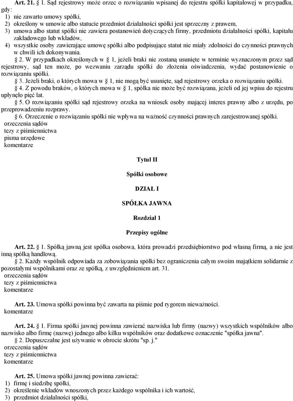 sprzeczny z prawem, 3) umowa albo statut spółki nie zawiera postanowień dotyczących firmy, przedmiotu działalności spółki, kapitału zakładowego lub wkładów, 4) wszystkie osoby zawierające umowę