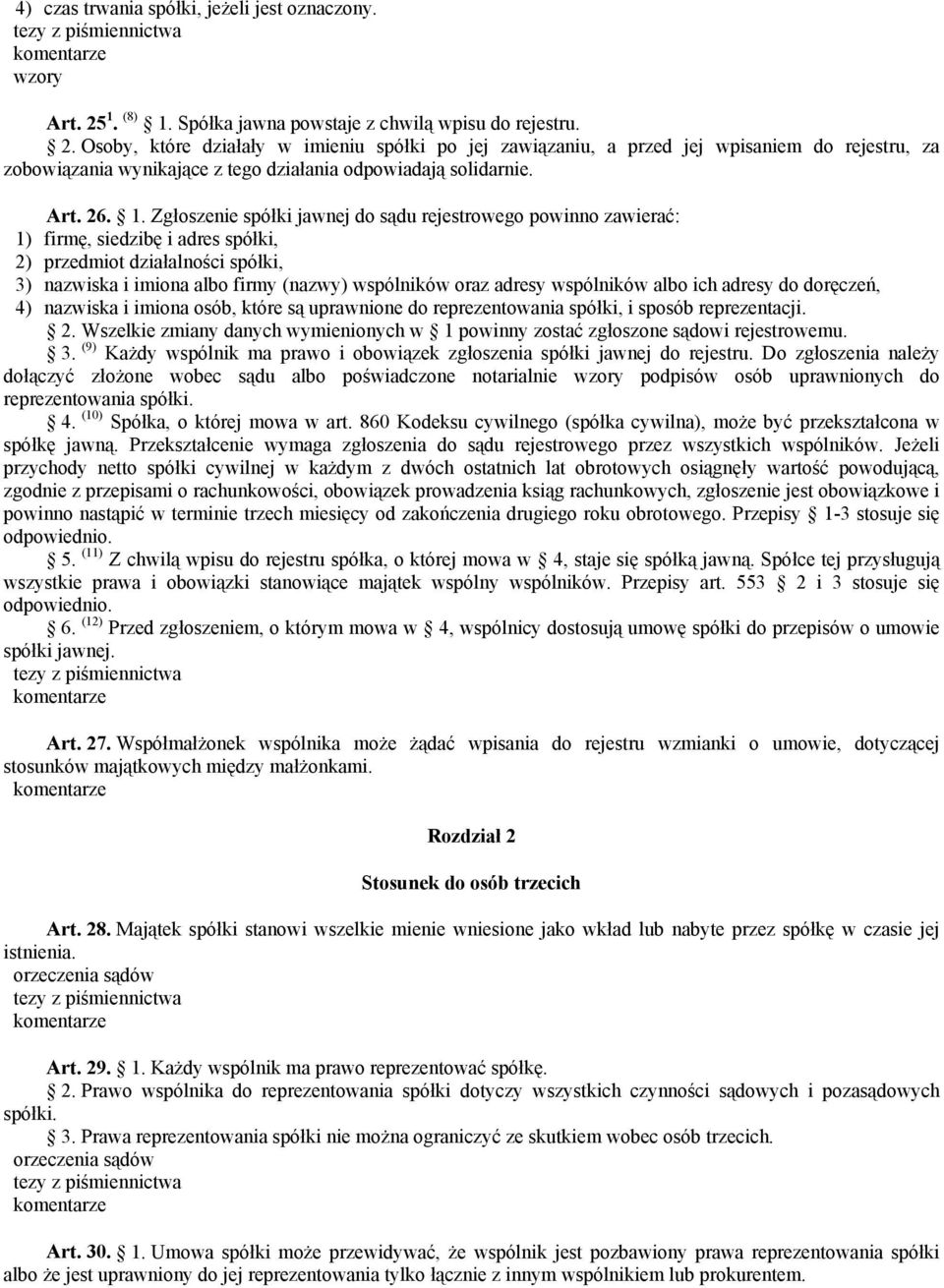 Osoby, które działały w imieniu spółki po jej zawiązaniu, a przed jej wpisaniem do rejestru, za zobowiązania wynikające z tego działania odpowiadają solidarnie. Art. 26. 1.