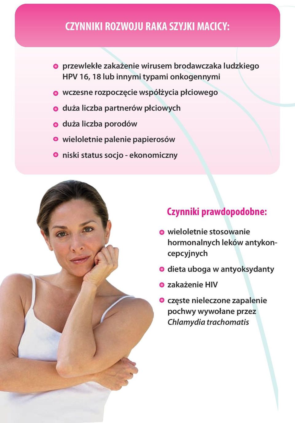 palenie papierosów niski status socjo - ekonomiczny Czynniki prawdopodobne: wieloletnie stosowanie hormonalnych leków