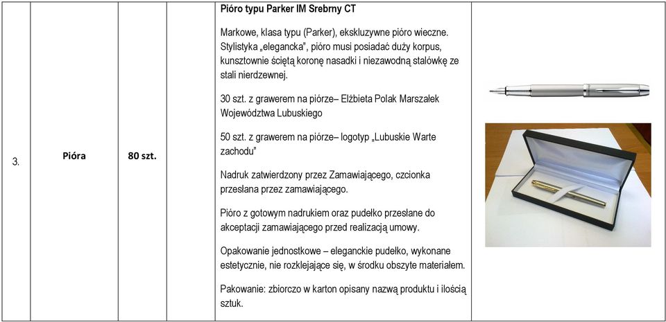 z grawerem na piórze Elżbieta Polak Marszałek Województwa Lubuskiego 50 szt.