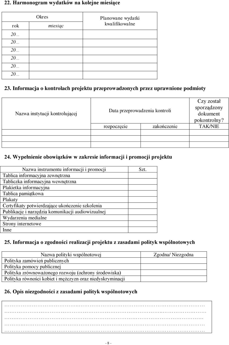 rozpoczęcie zakończenie TAK/NIE 24.