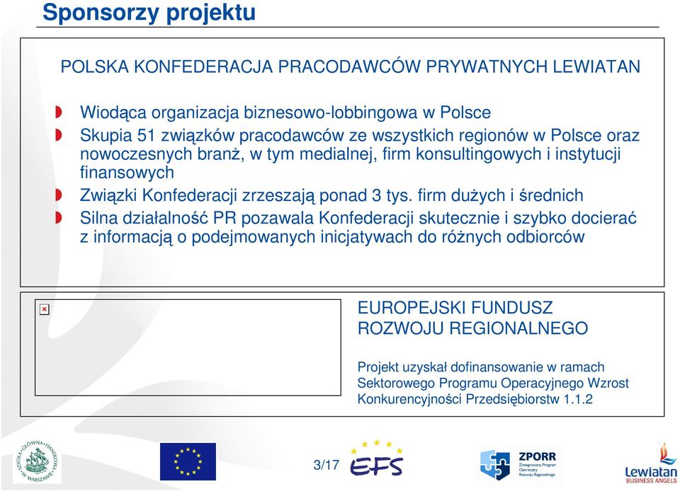 firm duŝych i średnich Silna działalność PR pozawala Konfederacji skutecznie i szybko docierać z informacją o podejmowanych inicjatywach do róŝnych odbiorców