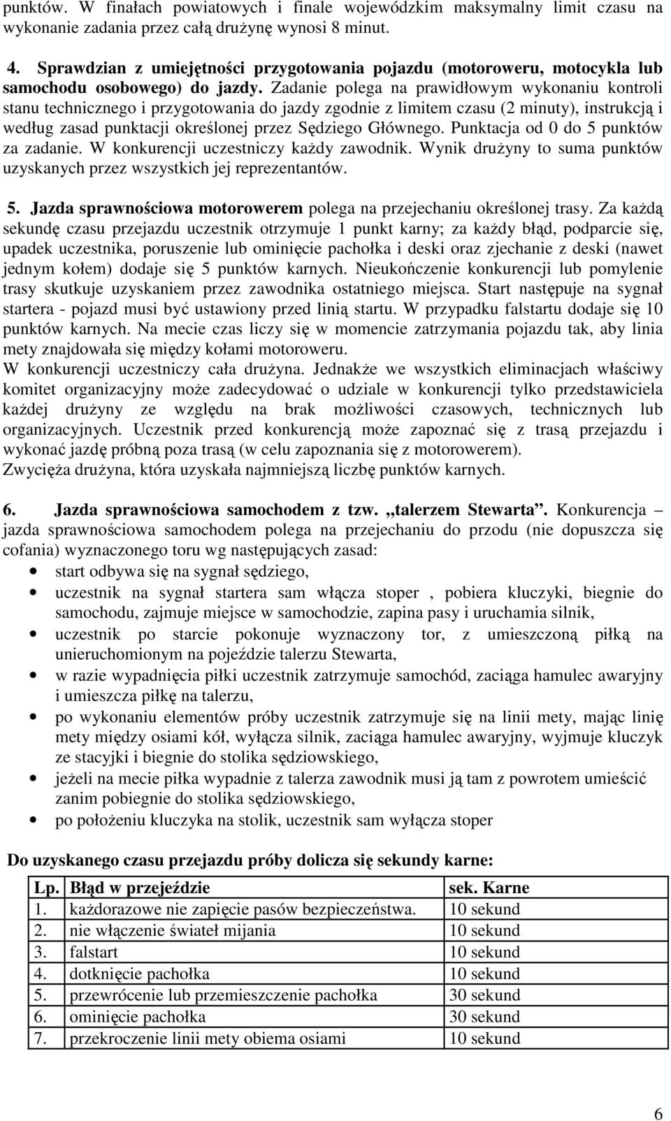 Zadanie polega na prawidłowym wykonaniu kontroli stanu technicznego i przygotowania do jazdy zgodnie z limitem czasu (2 minuty), instrukcją i według zasad punktacji określonej przez Sędziego Głównego.