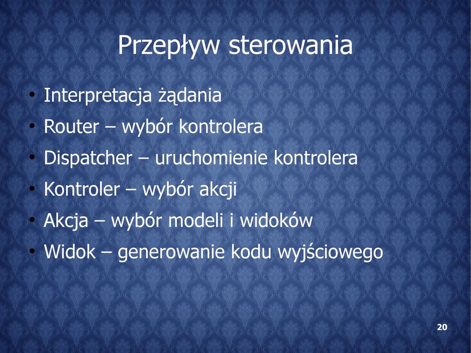 kontrolera Kontroler wybór akcji Akcja wybór