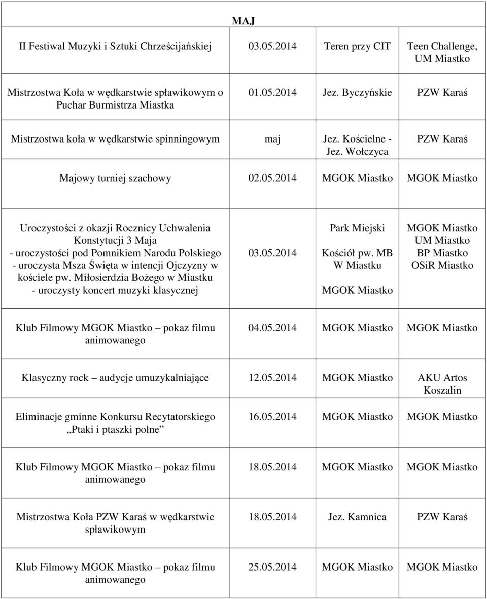 2014 MGOK MGOK Uroczystości z okazji Rocznicy Uchwalenia Konstytucji 3 Maja - uroczystości pod Pomnikiem Narodu Polskiego - uroczysta Msza Święta w intencji Ojczyzny w kościele pw.