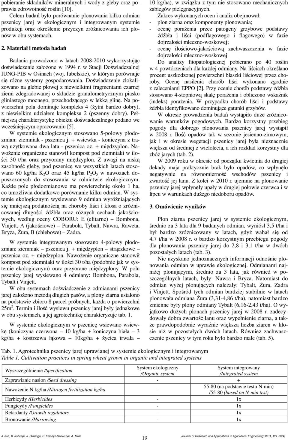 Materiał i metoda badań Badania prowadzono w latach 2008-2010 wykorzystując doświadczenie założone w 1994 r. w Stacji Doświadczalnej IUNG-PIB w Osinach (woj.