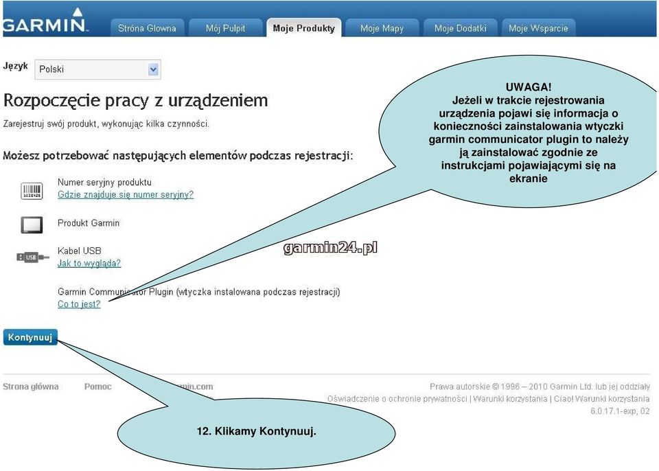 informacja o konieczności zainstalowania wtyczki garmin