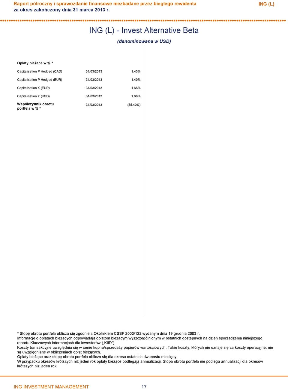 40%) * Stopę obrotu portfela oblicza się zgodnie z Okólnikiem CSSF 2003/122 wydanym dnia 19 grudnia 2003 r.