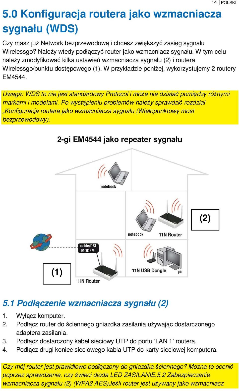 W przykładzie poniżej, wykorzystujemy 2 routery EM4544. Uwaga: WDS to nie jest standardowy Protocol i może nie działać pomiędzy różnymi markami i modelami.