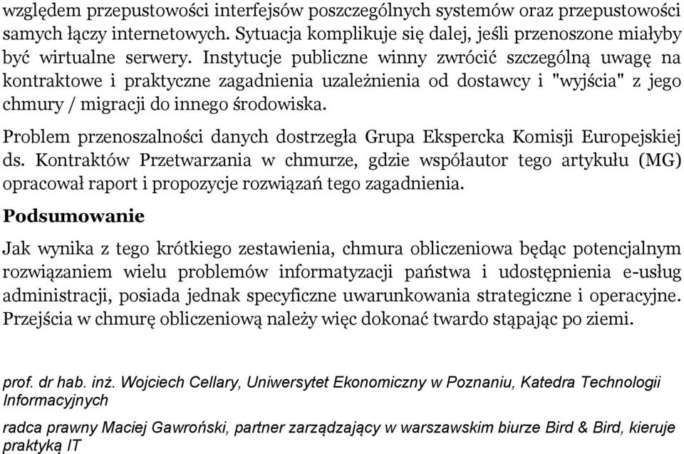 Problem przenoszalności danych dostrzegła Grupa Ekspercka Komisji Europejskiej ds.