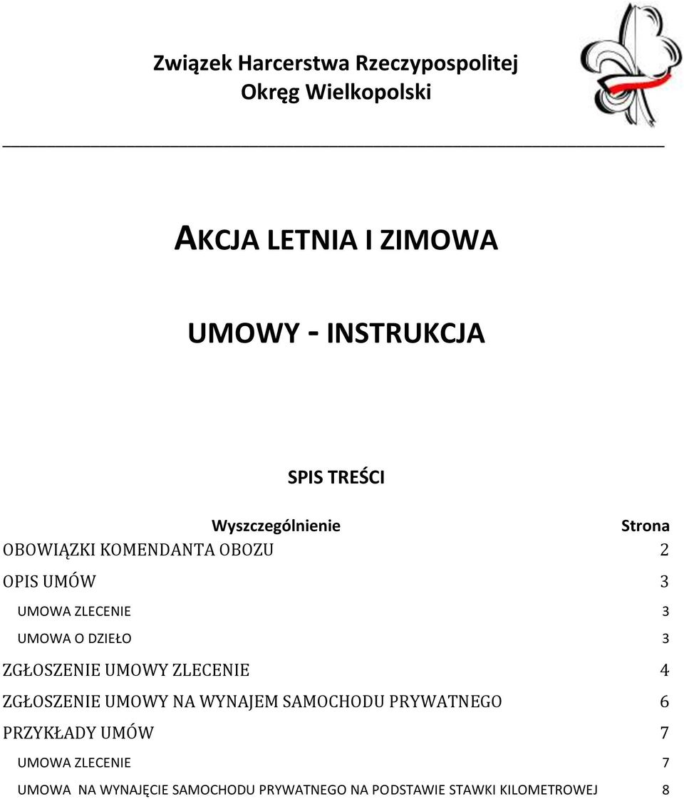 UMOWA O DZIEŁO 3 ZGŁOSZENIE UMOWY ZLECENIE 4 ZGŁOSZENIE UMOWY NA WYNAJEM SAMOCHODU PRYWATNEGO 6