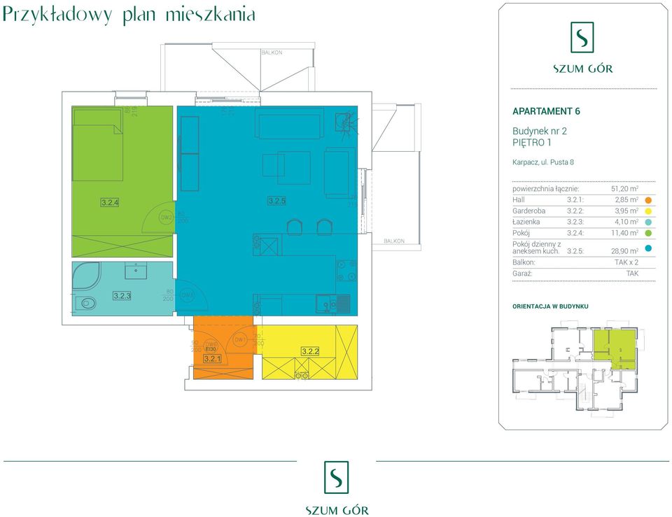 2.3: 3.2.3: 4,10 m 4,10 m 2 Pokój 3.2.4: 11,40 m Pokój 3.2.4: 11,40 m 2 Pokój dzienny z Pokój aneksem dzienny kuch. z 3.2.5: 28,90 m 2 aneksem Balkon: kuch.