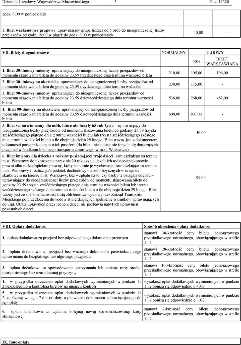 Bilet 30-dniowy imienny uprawniający do nieograniczonej liczby przejazdów od momentu skasowania biletu do godziny 23.59 trzydziestego dnia terminu ważności biletu 2.