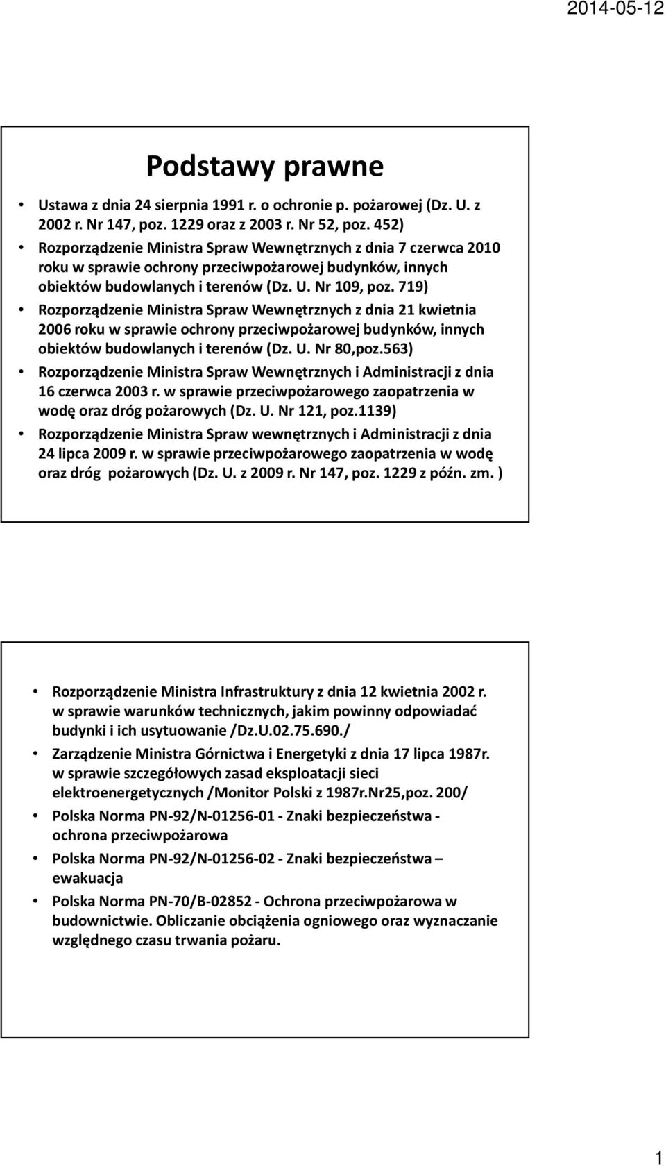 719) Rozporządzenie Ministra Spraw Wewnętrznych z dnia 21 kwietnia 2006 roku w sprawie ochrony przeciwpożarowej budynków, innych obiektów budowlanych i terenów (Dz. U. Nr 80,poz.