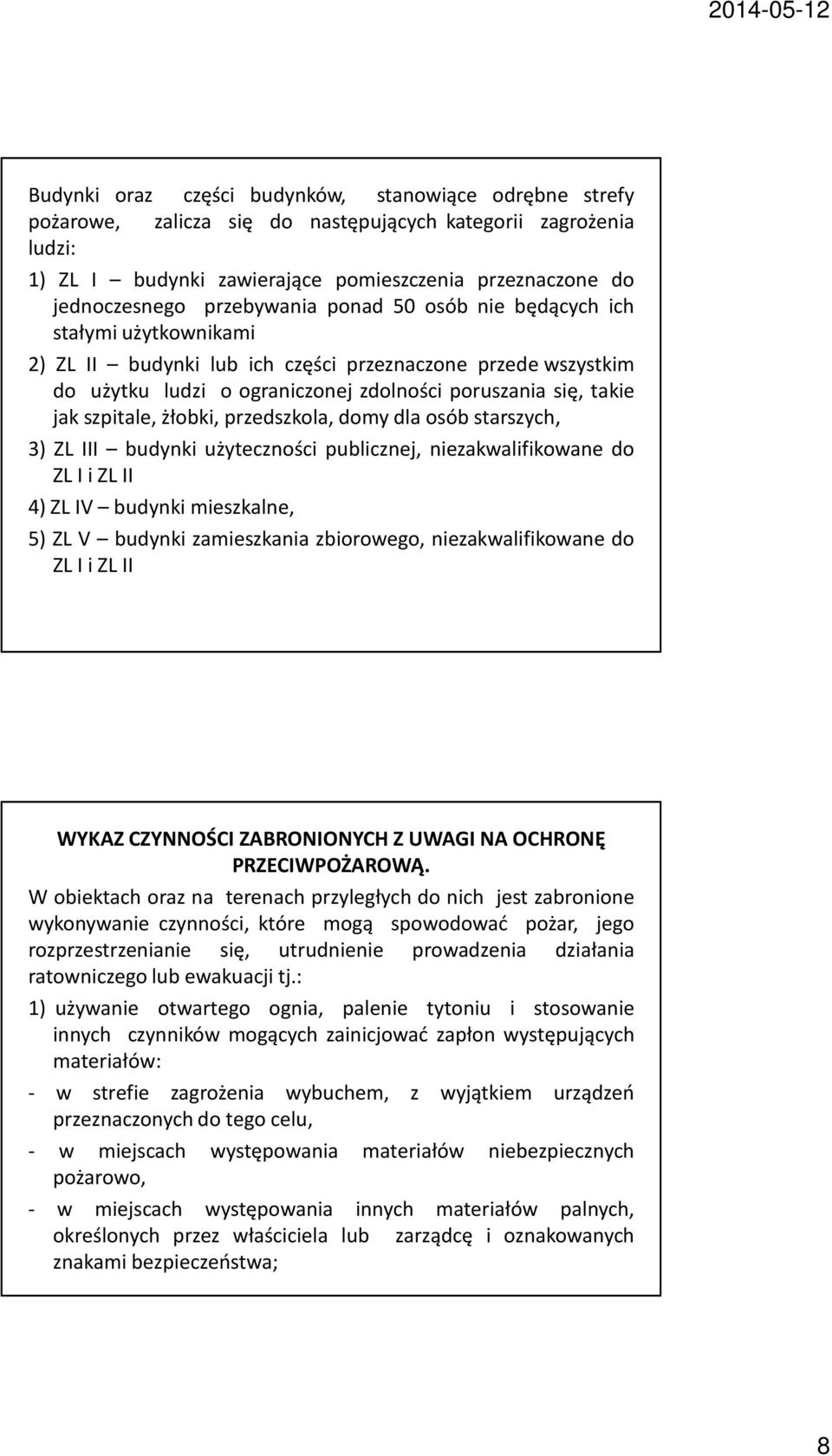 szpitale, żłobki, przedszkola, domy dla osób starszych, 3) ZL III budynki użyteczności publicznej, niezakwalifikowane do ZLIiZLII 4)ZLIV budynkimieszkalne, 5) ZL V budynki zamieszkania zbiorowego,