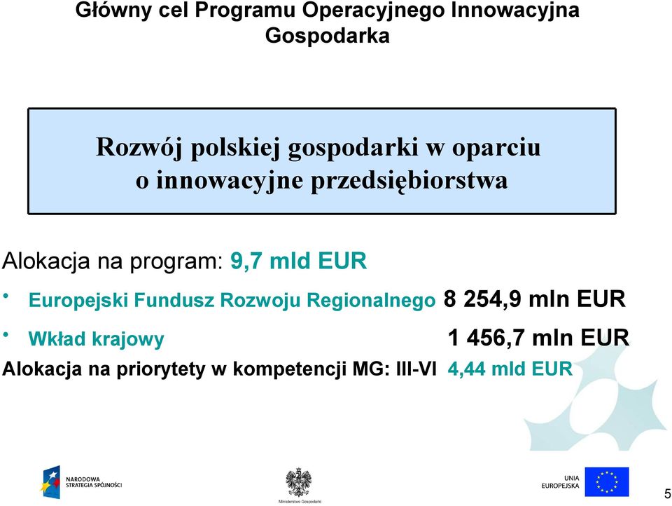 mld EUR Europejski Fundusz Rozwoju Regionalnego 8 254,9 mln EUR Wkład