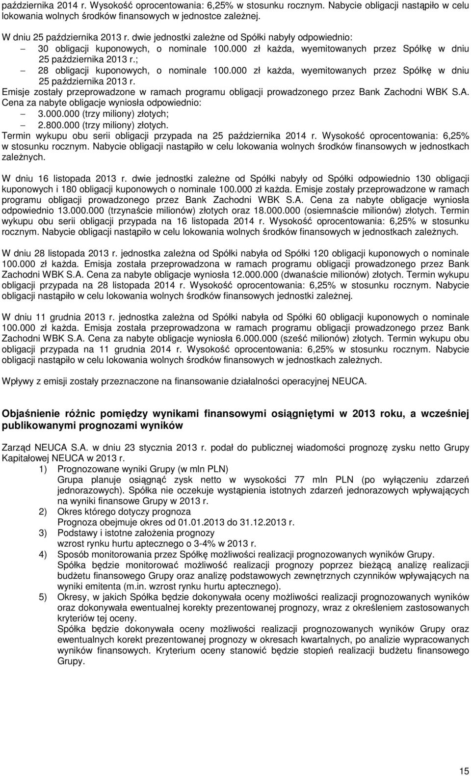 ; 28 obligacji kuponowych, o nominale 100.000 zł każda, wyemitowanych przez Spółkę w dniu 25 października 2013 r.