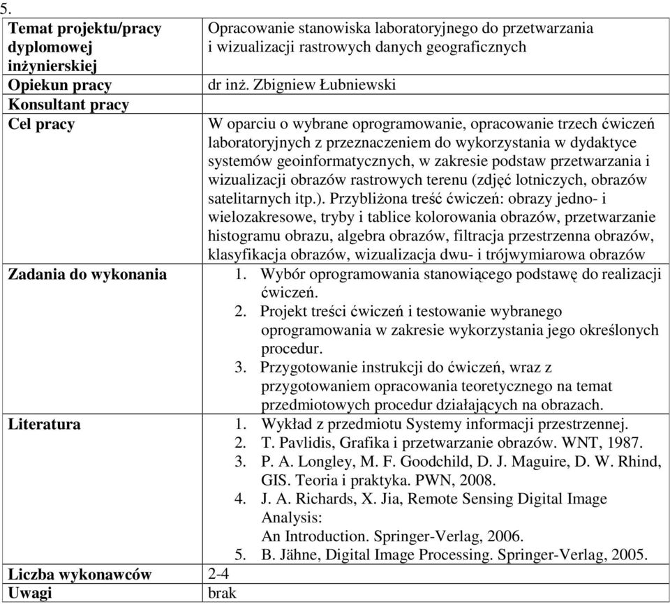 przetwarzania i wizualizacji obrazów rastrowych terenu (zdjęć lotniczych, obrazów satelitarnych itp.).