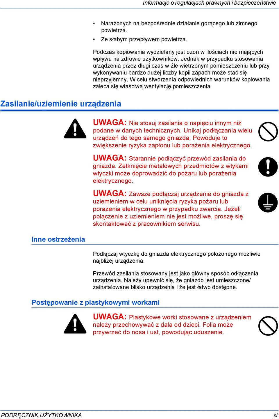 Jednak w przypadku stosowania urządzenia przez długi czas w źle wietrzonym pomieszczeniu lub przy wykonywaniu bardzo dużej liczby kopii zapach może stać się nieprzyjemny.