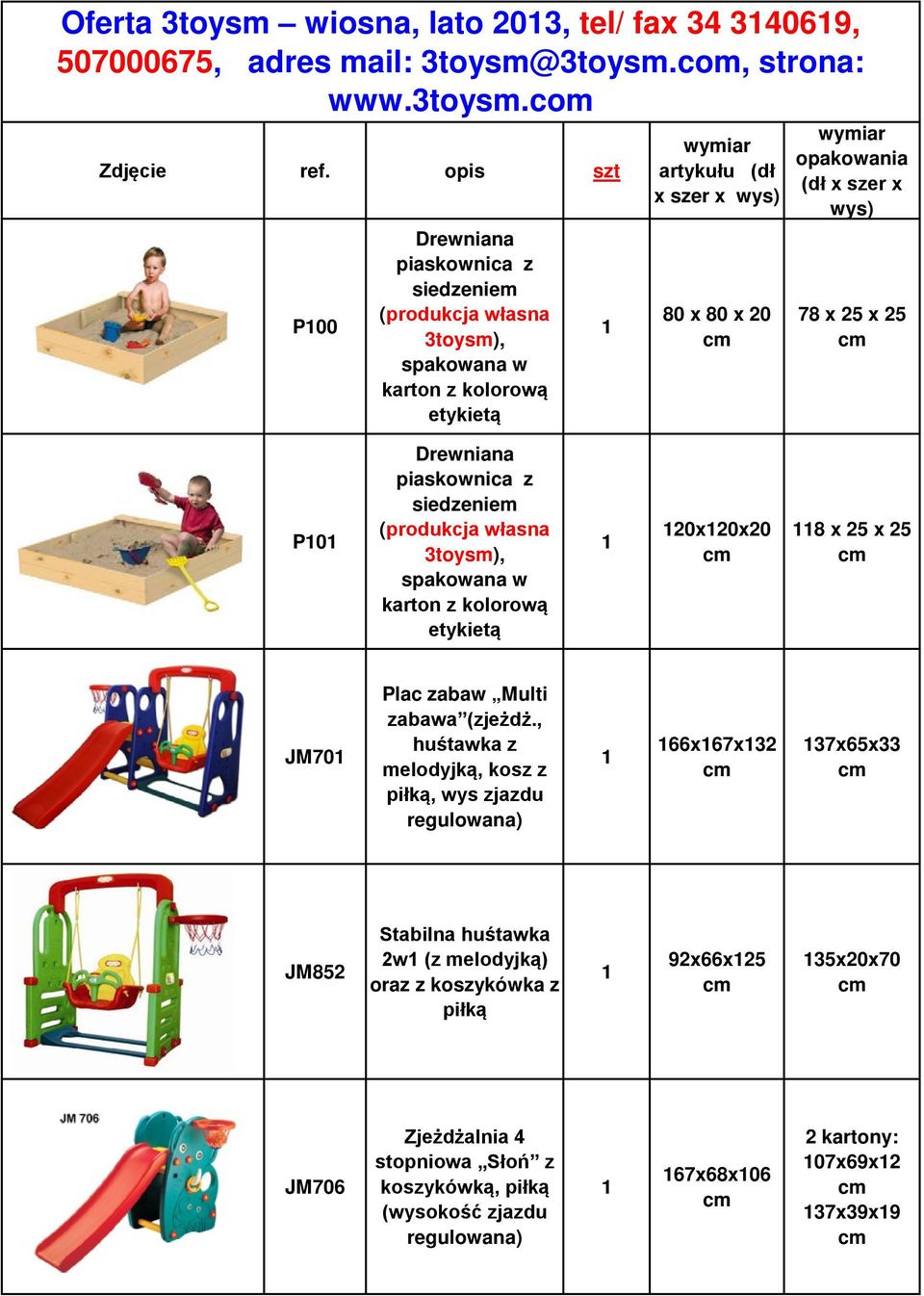 x 25 P0 Drewniana piaskownica z siedzeniem (produkcja własna 3toysm), spakowana w karton z kolorową etykietą 20x20x20 8 x 25 x 25 JM70 Plac zabaw Multi zabawa (zjeżdż.