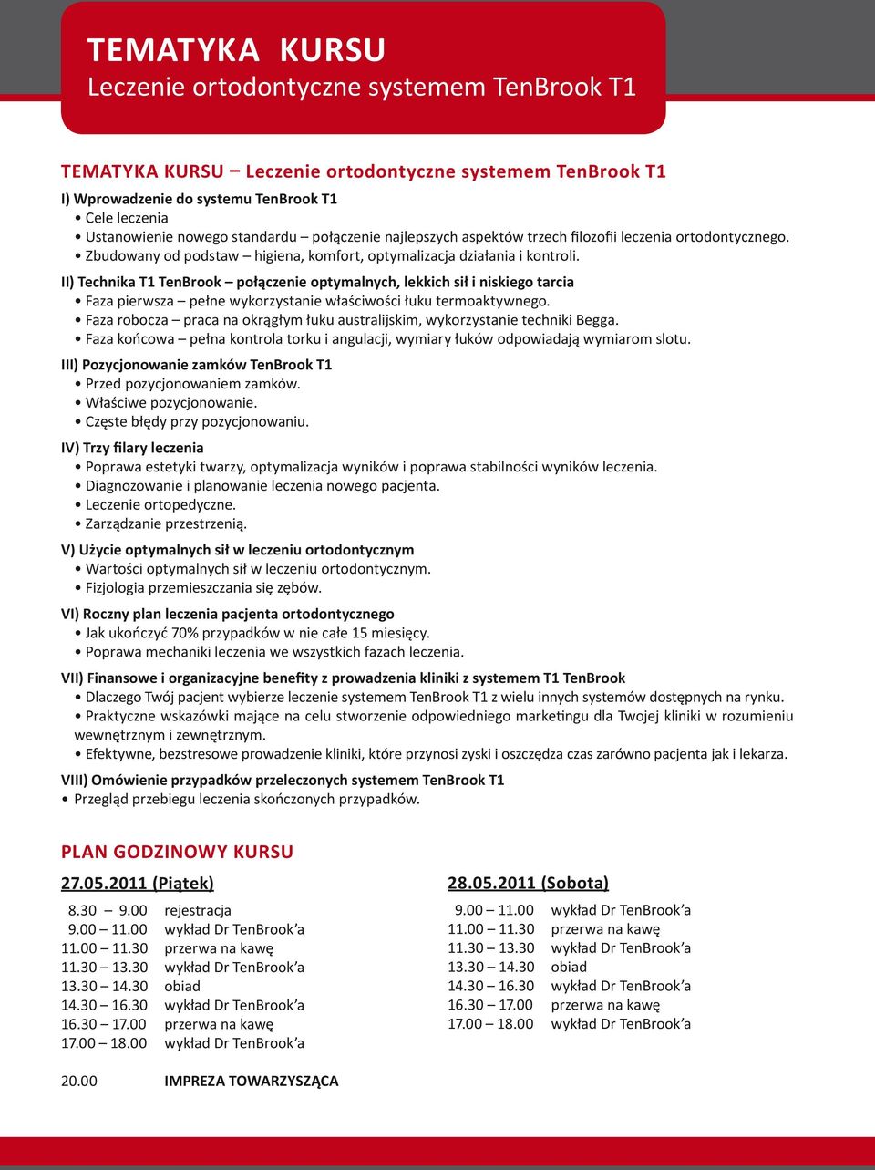 II) Technika T1 TenBrook połączenie optymalnych, lekkich sił i niskiego tarcia Faza pierwsza pełne wykorzystanie właściwości łuku termoaktywnego.