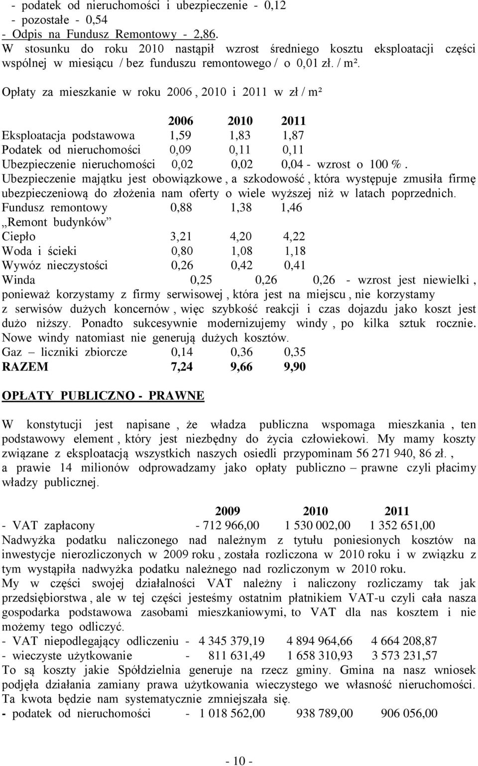 Opłaty za mieszkanie w roku 2006, 2010 i 2011 w zł / m² 2006 2010 2011 Eksploatacja podstawowa 1,59 1,83 1,87 Podatek od nieruchomości 0,09 0,11 0,11 Ubezpieczenie nieruchomości 0,02 0,02 0,04 -