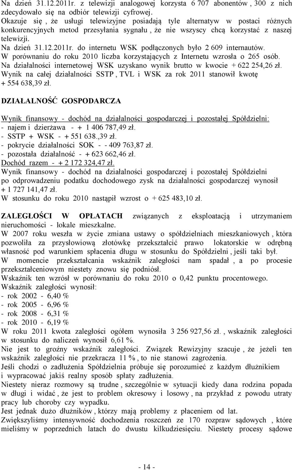 do internetu WSK podłączonych było 2 609 internautów. W porównaniu do roku 2010 liczba korzystających z Internetu wzrosła o 265 osób.