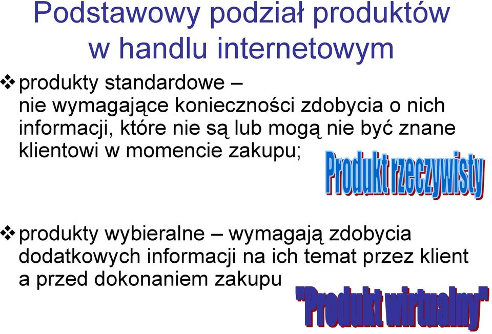 nie być znane klientowi w momencie zakupu; produkty wybieralne wymagają