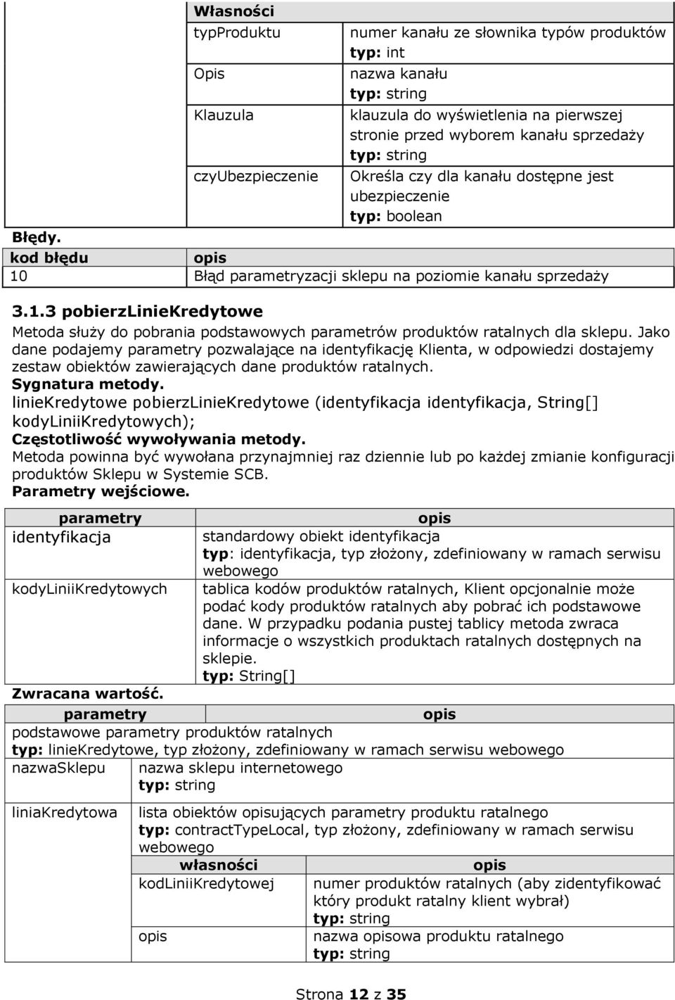 Jako dane podajemy parametry pozwalające na identyfikację Klienta, w odpowiedzi dostajemy zestaw obiektów zawierających dane produktów ratalnych. Sygnatura metody.