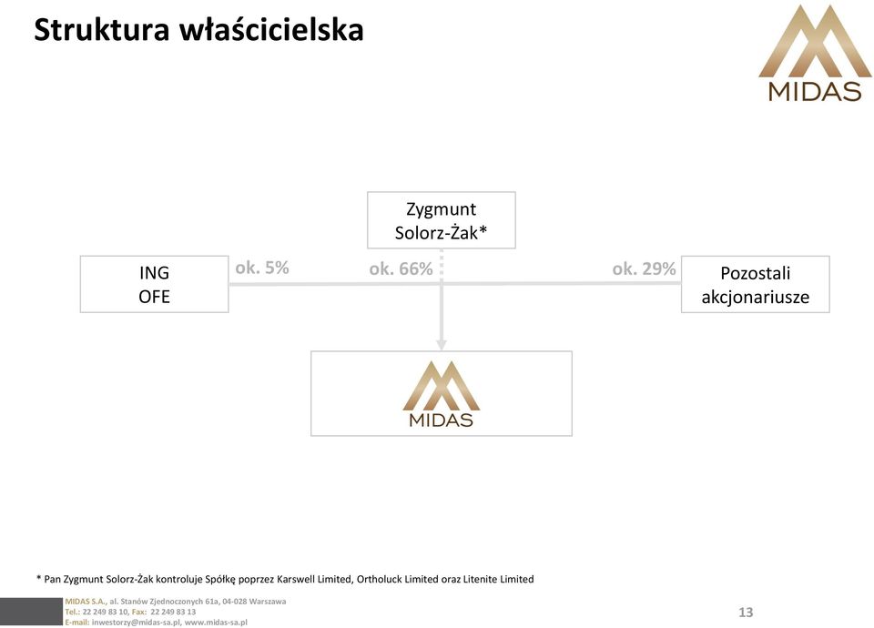 29% Pozostali akcjonariusze * Pan Zygmunt Solorz-Żak