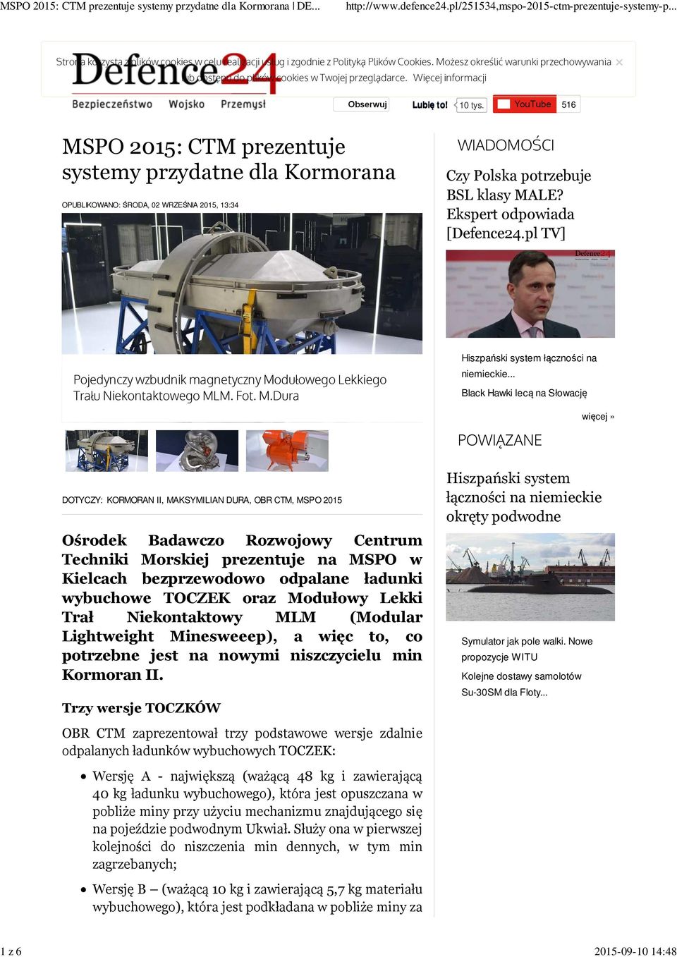 pl TV] Pojedynczy wzbudnik magnetyczny Modułowego Lekkiego Trału Niekontaktowego MLM. Fot. M.Dura Hiszpański system łączności na niemieckie.