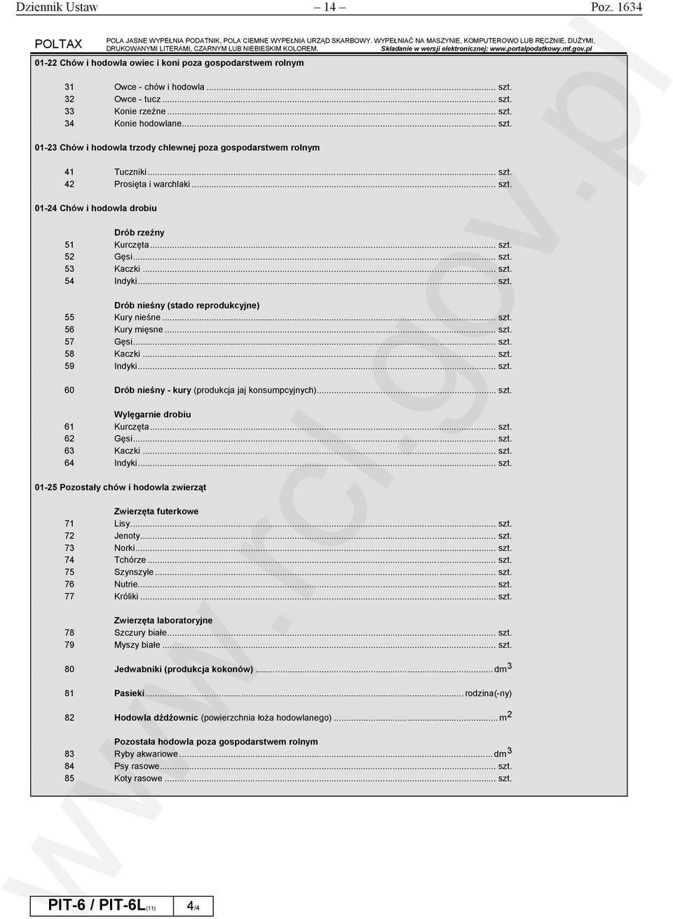 .. szt. 42 Prosięta i warchlaki... szt. 01-24 Chów i hodowla drobiu Drób rzeźny 51 Kurczęta... szt. 52 Gęsi... szt. 53 Kaczki... szt. 54 Indyki... szt. Drób nieśny (stado reprodukcyjne) 55 Kury nieśne.