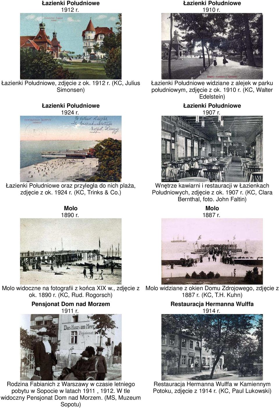 1924 r. (KC, Trinks & Co.) Molo 1890 r. Wnętrze kawiarni i restauracji w Łazienkach Południowych, zdjęcie z ok. 1907 r. (KC, Clara Bernthal, foto. John Faltin) Molo 1887 r.