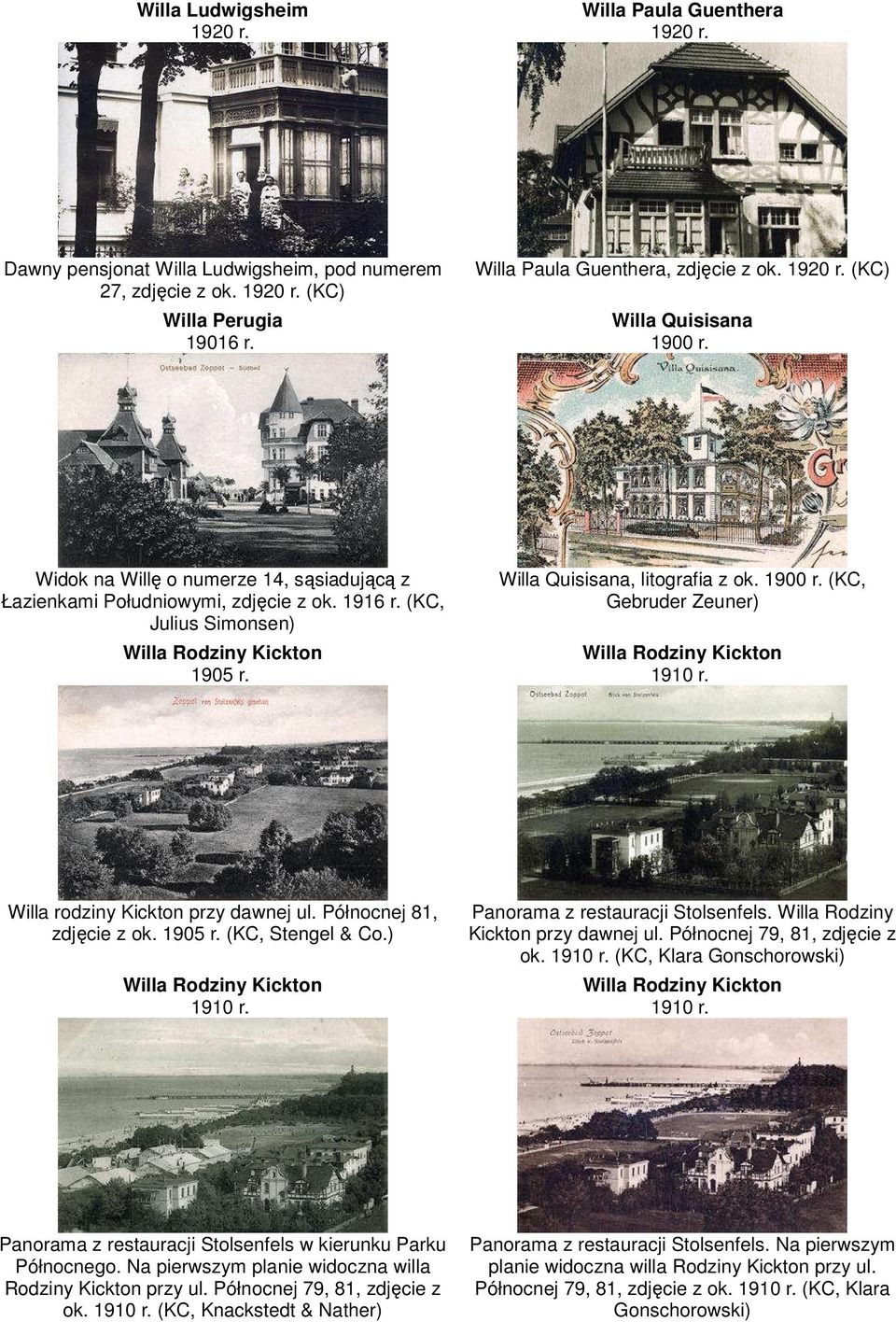 Willa Quisisana, litografia z ok. 1900 r. (KC, Gebruder Zeuner) Willa Rodziny Kickton 1910 r. Willa rodziny Kickton przy dawnej ul. Północnej 81, zdjęcie z ok. 1905 r. (KC, Stengel & Co.