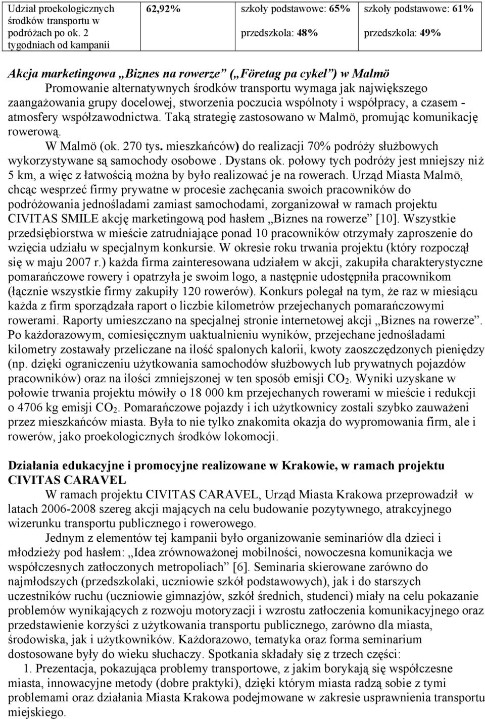 alternatywnych środków transportu wymaga jak największego zaangażowania grupy docelowej, stworzenia poczucia wspólnoty i współpracy, a czasem - atmosfery współzawodnictwa.