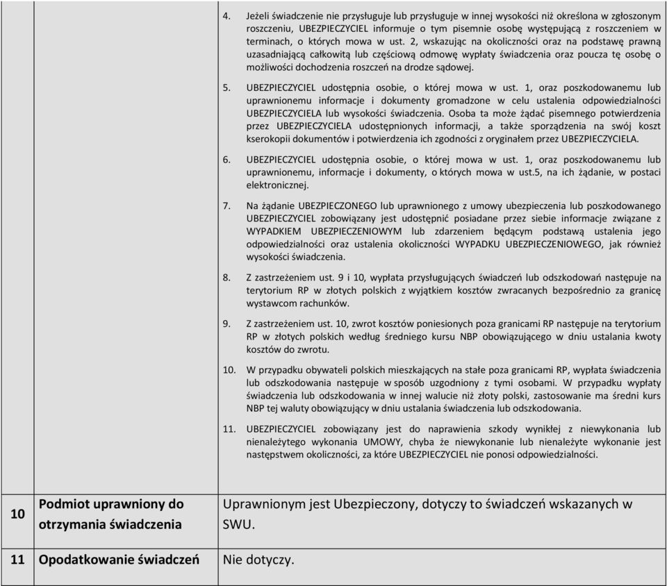 2, wskazując na okoliczności oraz na podstawę prawną uzasadniającą całkowitą lub częściową odmowę wypłaty świadczenia oraz poucza tę osobę o możliwości dochodzenia roszczeń na drodze sądowej. 5.