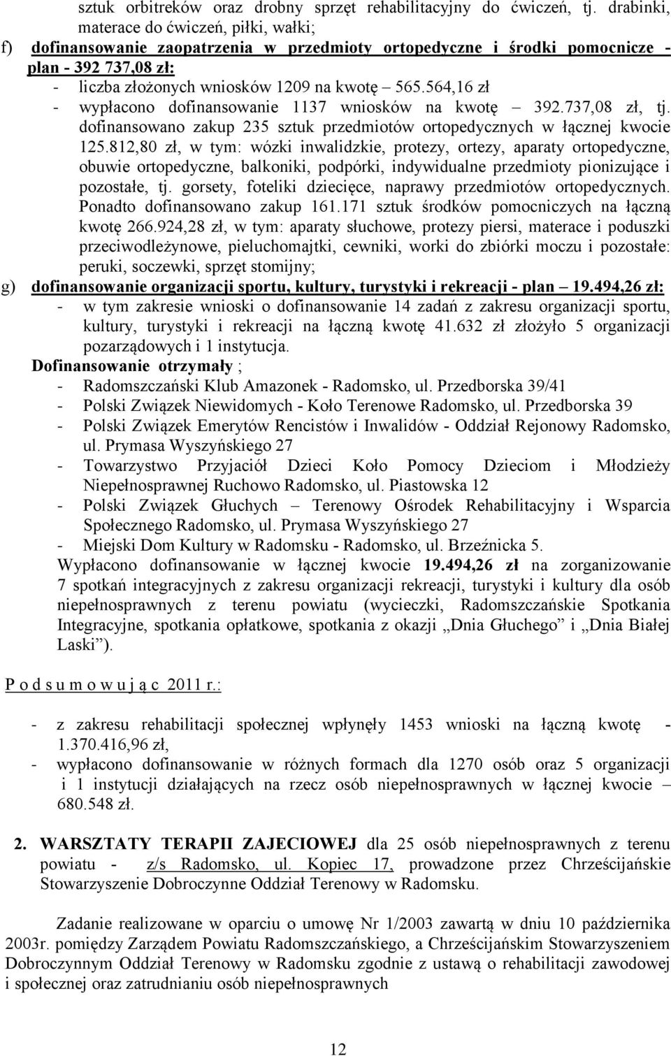 564,16 zł - wypłacono dofinansowanie 1137 wniosków na kwotę 392.737,08 zł, tj. dofinansowano zakup 235 sztuk przedmiotów ortopedycznych w łącznej kwocie 125.