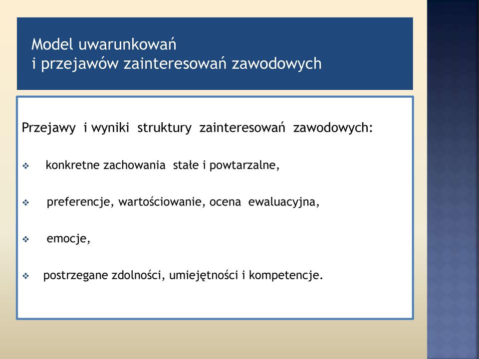 zawodowych: konkretne zachowania stałe i powtarzalne, preferencje,