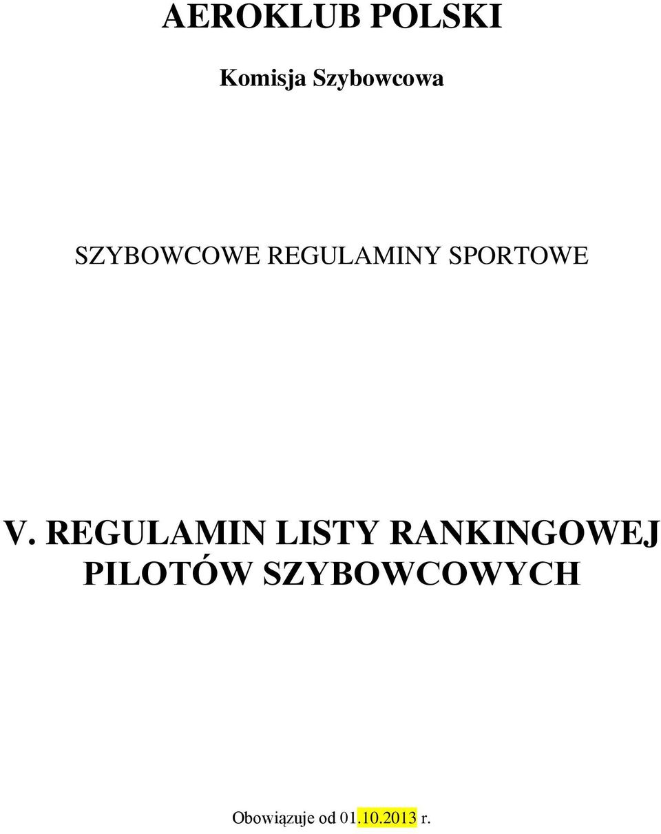 REGULAMIN LISTY RANKINGOWEJ PILOTÓW