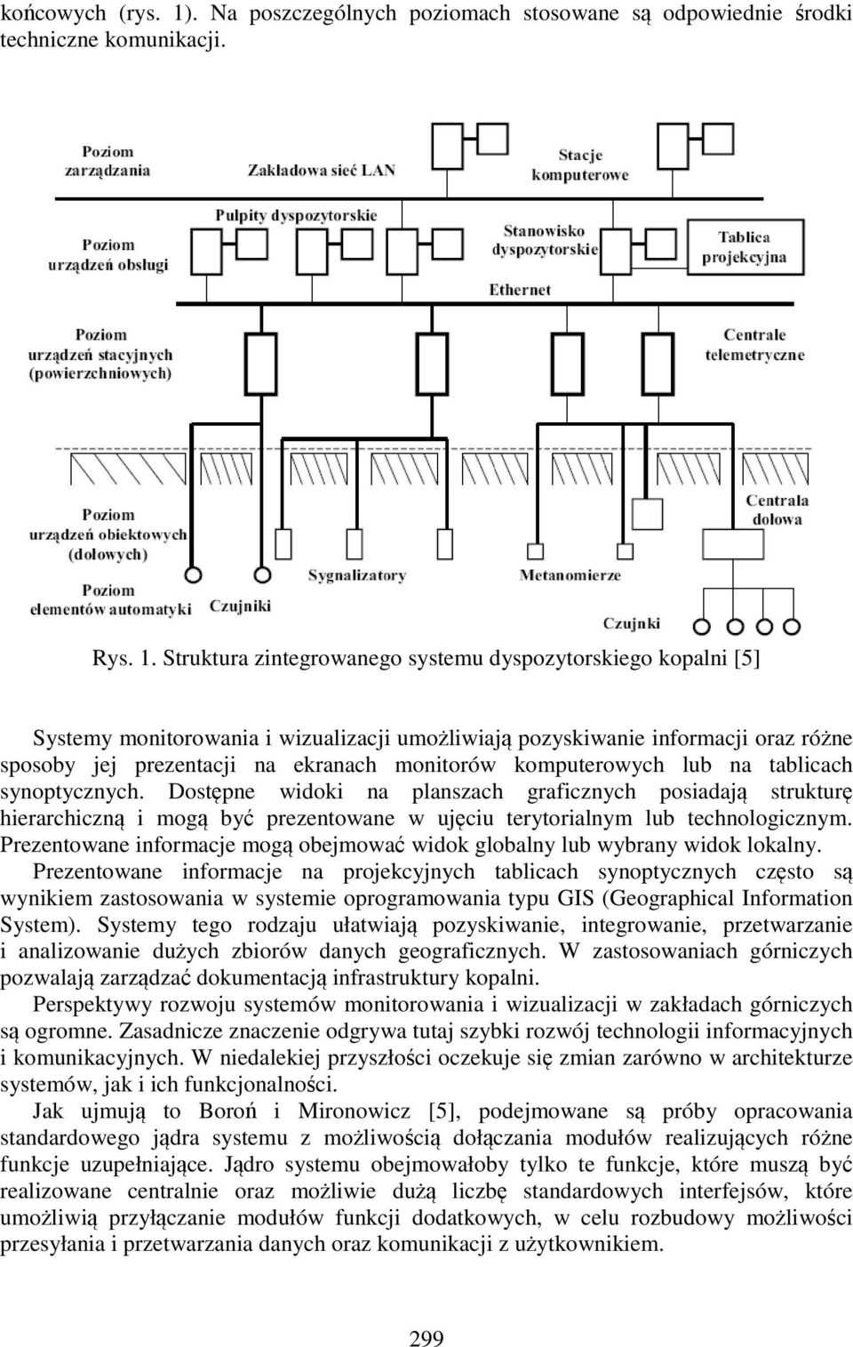 Struktura zintegrowanego systemu dyspozytorskiego kopalni [5] Systemy monitorowania i wizualizacji umożliwiają pozyskiwanie informacji oraz różne sposoby jej prezentacji na ekranach monitorów