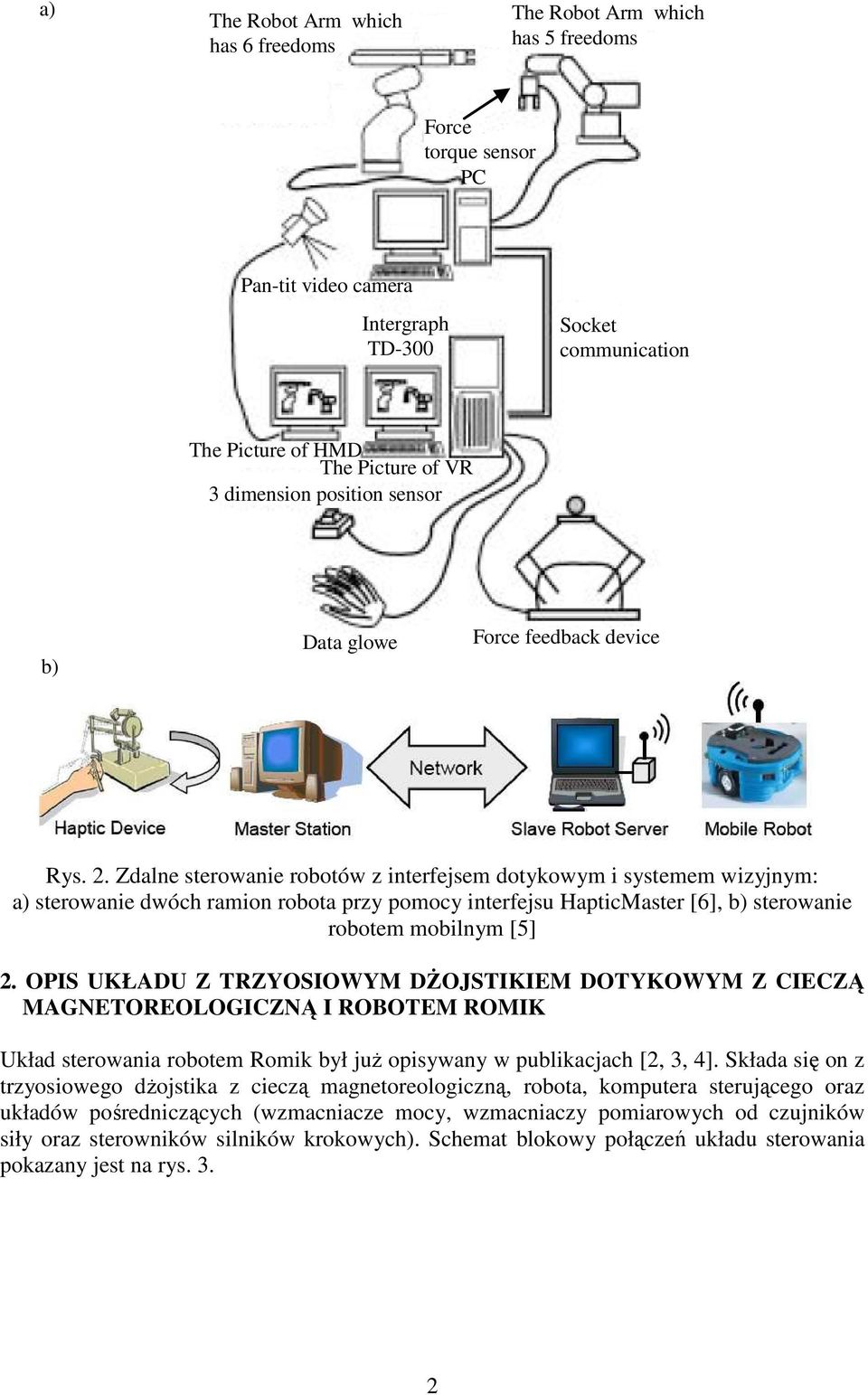 Zdalne sterowanie robotów z interfejsem dotykowym i systemem wizyjnym: a) sterowanie dwóch ramion robota przy pomocy interfejsu HapticMaster [6], b) sterowanie robotem mobilnym [5] 2.