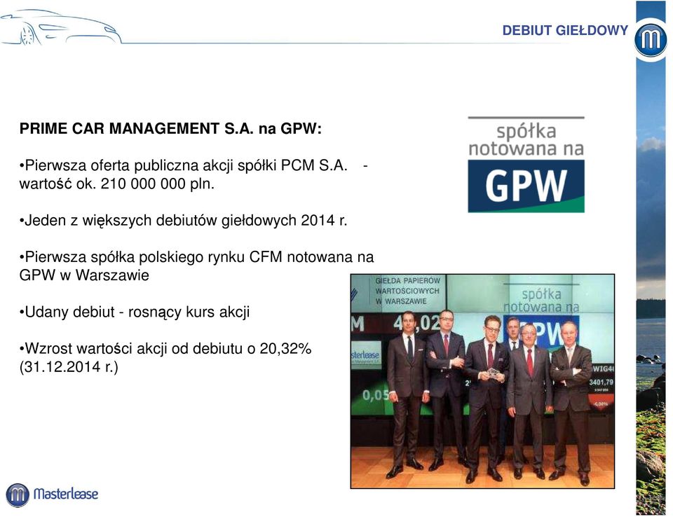 Pierwsza spółka polskiego rynku CFM notowana na GPW w Warszawie Udany debiut -