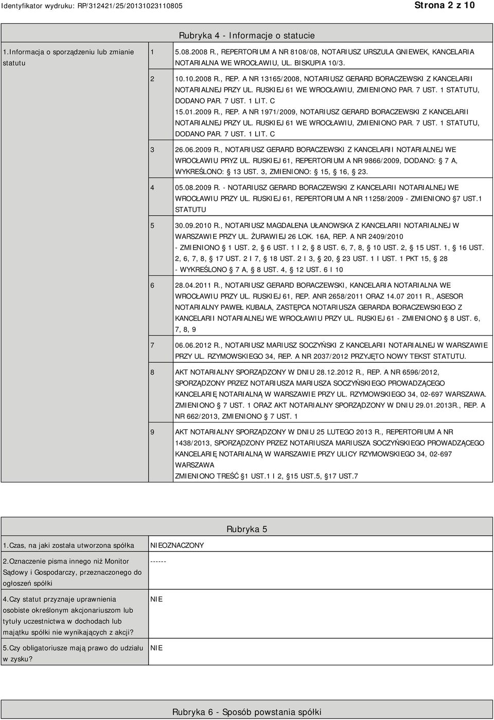 RUSKIEJ 61 WE WROCŁAWIU, ZMIENIONO PAR. 7 UST. 1 STATUTU, DODANO PAR. 7 UST. 1 LIT. C 15.01.2009 R., REP. A NR 1971/2009, NOTARIUSZ GERARD BORACZEWSKI Z KANCELARII NOTARIALNEJ PRZY UL.