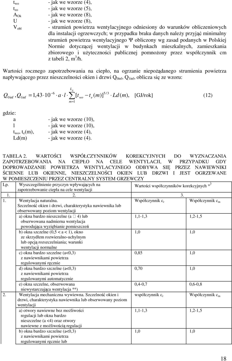 zamieszkania zbiorowego i uŝyteczności publicznej pomnoŝony przez współczynnik cm z tabeli 2, m 3 /h.