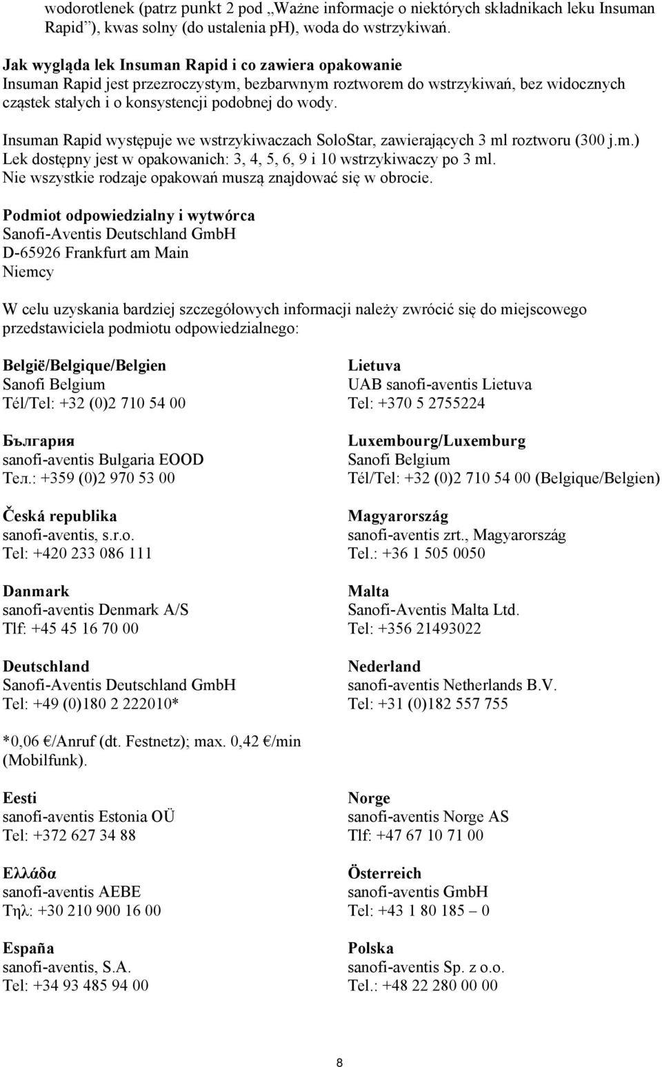Insuman Rapid występuje we wstrzykiwaczach SoloStar, zawierających 3 ml roztworu (300 j.m.) Lek dostępny jest w opakowanich: 3, 4, 5, 6, 9 i 10 wstrzykiwaczy po 3 ml.