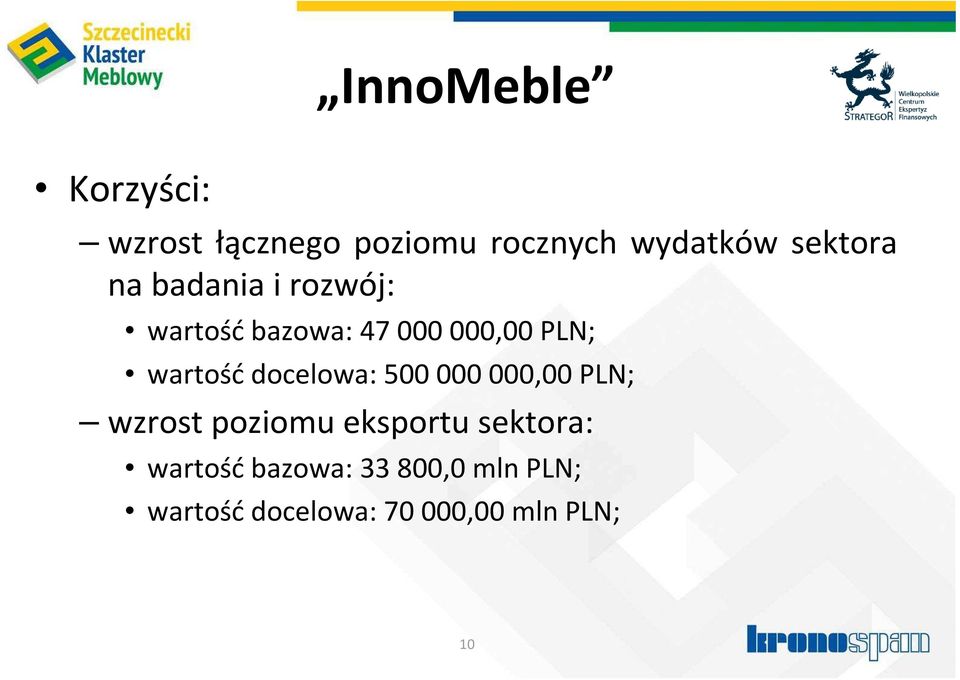 wartość docelowa: 500 000 000,00 PLN; wzrost poziomu eksportu