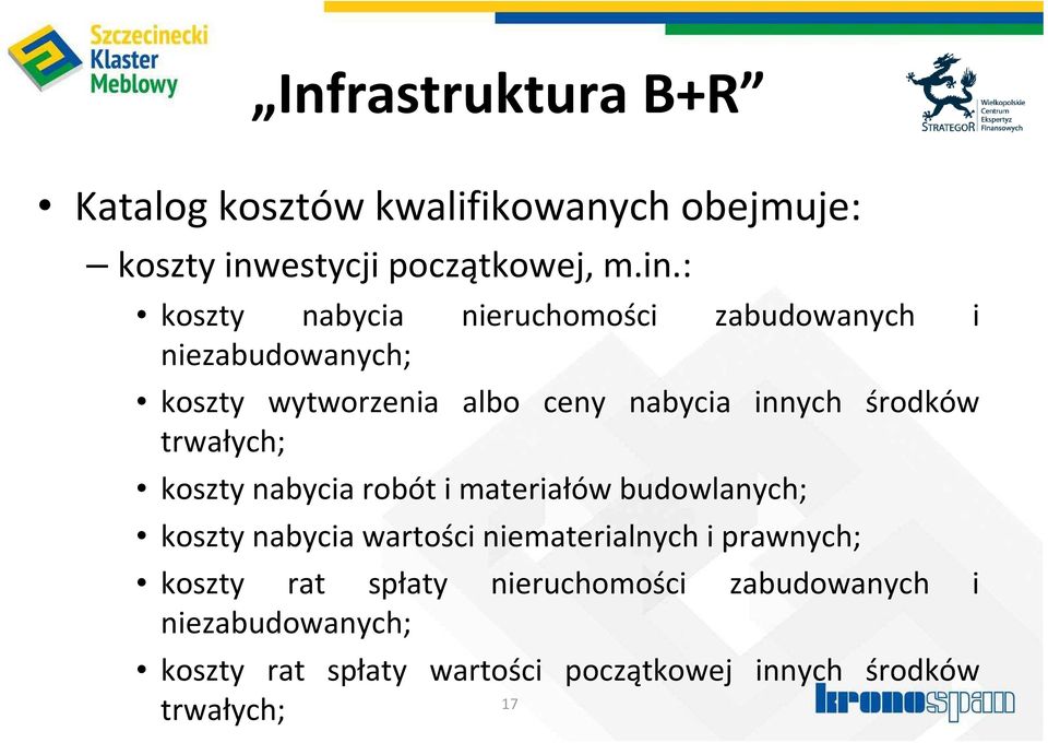 : koszty nabycia nieruchomości zabudowanych i niezabudowanych; koszty wytworzenia albo ceny nabycia innych